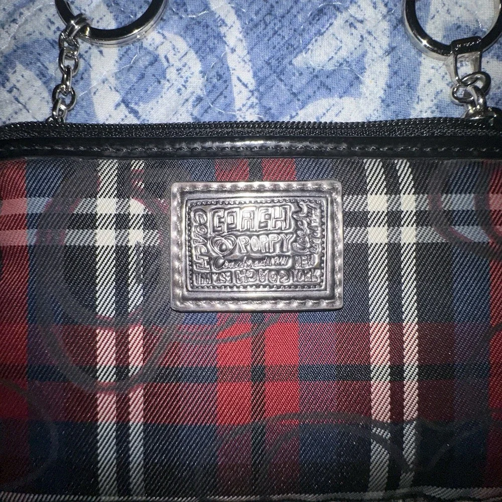 Coach Poppy Tartan Mini Skinny Wallet Pink Multicolor
